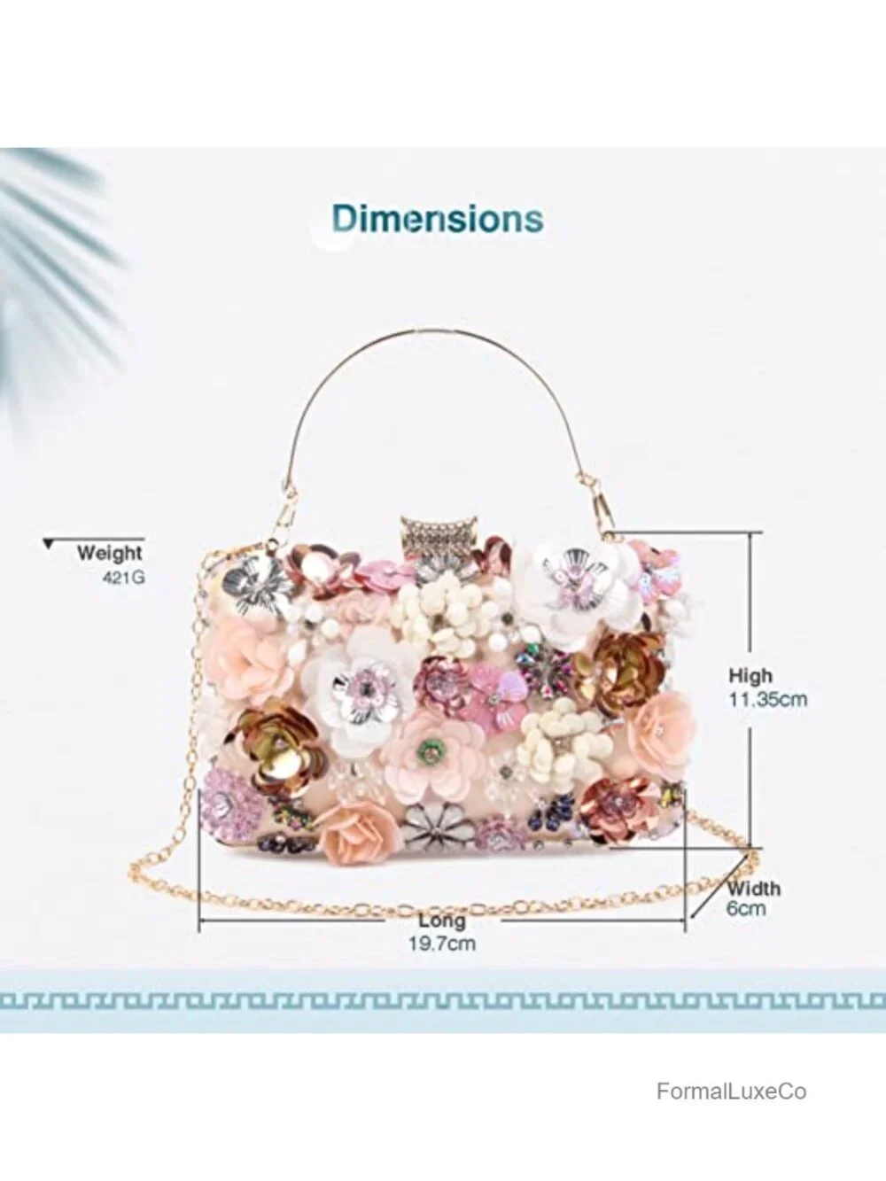 Evening Clutch Handbag Chain Strap Floral Crystal Sequin Shoulder Bag